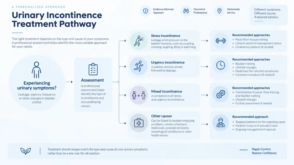 urinary incontinence treatment options infographics from the incontinence direct Stockport