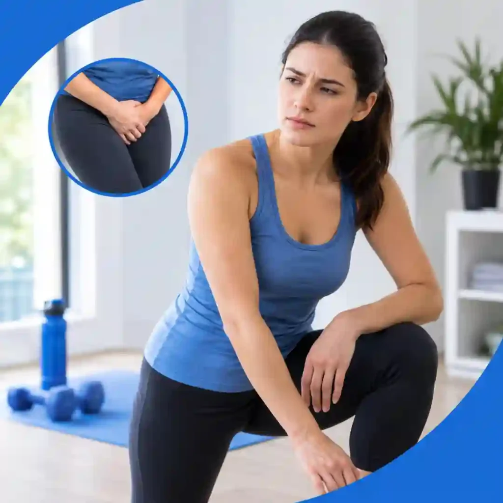 Pelvic-floor exercise Stockport guidance for urinary leakage, focusing on correct muscle technique, relaxed breathing, muscle relaxation and seeking professional advice if symptoms worsen.